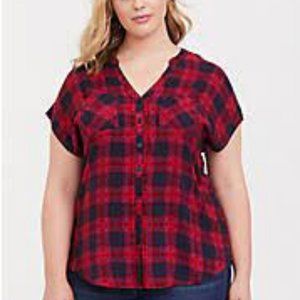 Red Plaid Challis Dolman Top size 3